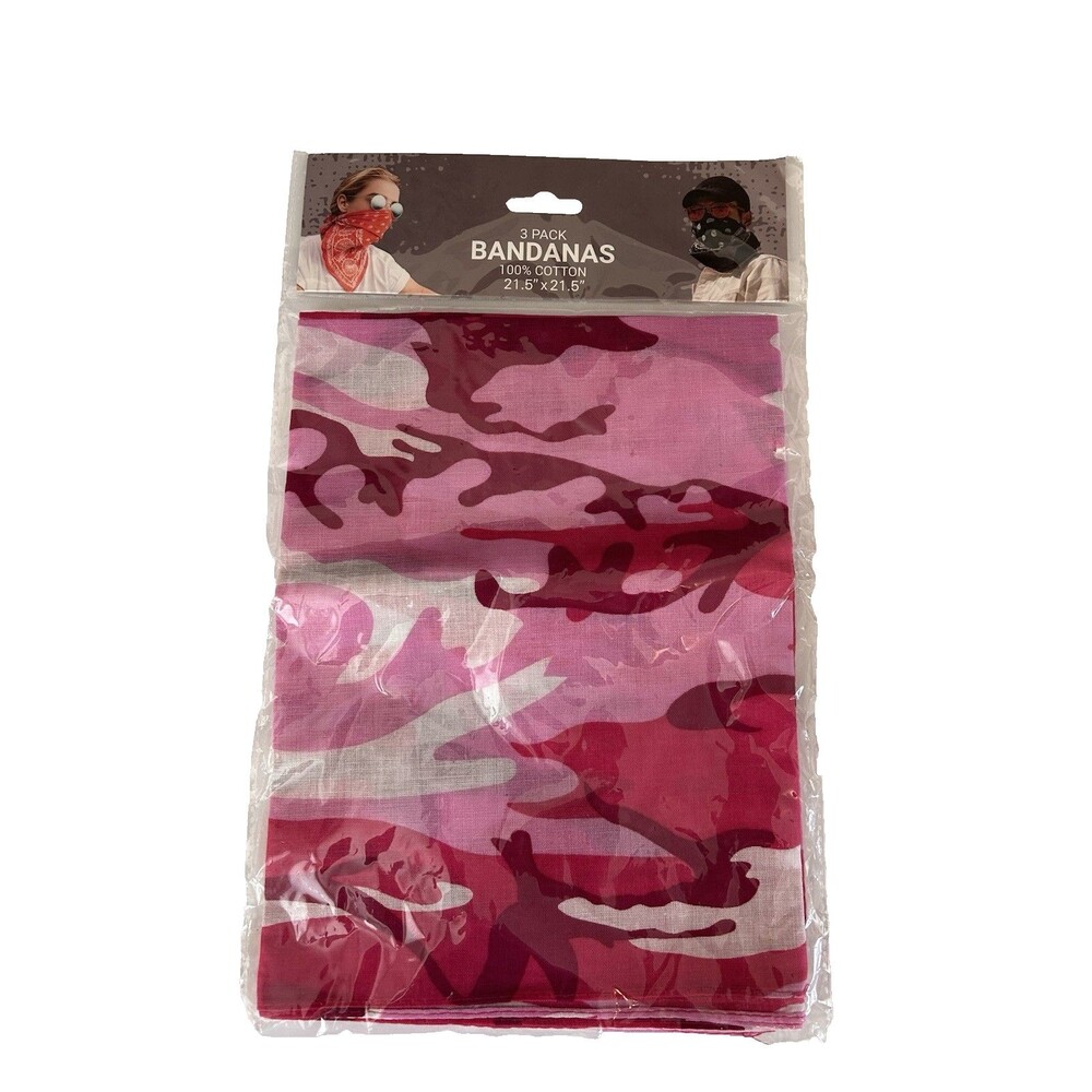 Unbranded 3 Pack Pink Camo Bandanas 21.5x21.5‎ Square Scarf Y2K streetwear NWT